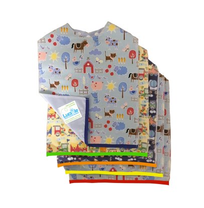 Evolving bib (printed flannel) with integrated color code